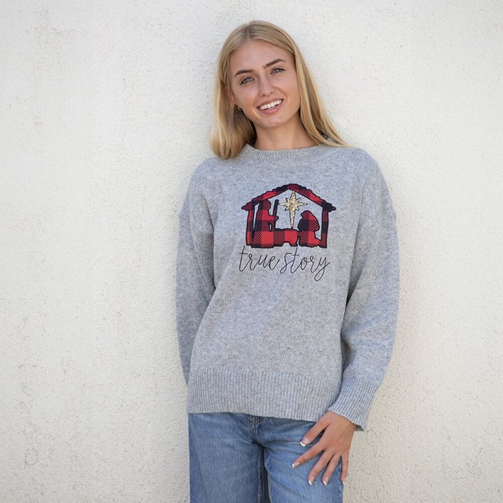 Embellished True Story Sweater, Heather Grey, 2XL - Brand New with Tags
